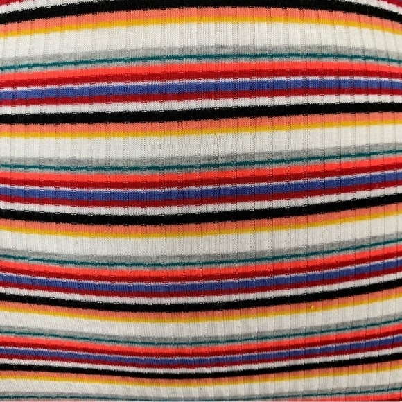 Express One Eleven Striped Ribbed Zip Neck Top 3/4 Sleeves Retro Size XS - Picture 10 of 16